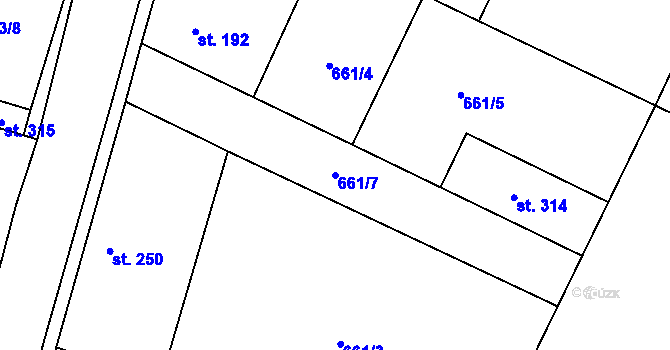 Parcela st. 661/7 v KÚ Loucká, Katastrální mapa
