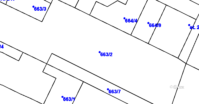 Parcela st. 663/2 v KÚ Loucká, Katastrální mapa