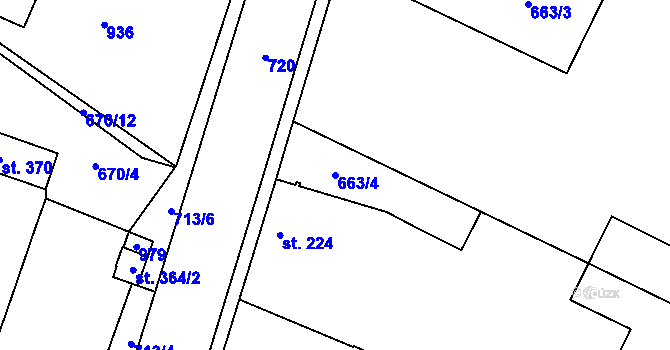 Parcela st. 663/4 v KÚ Loucká, Katastrální mapa