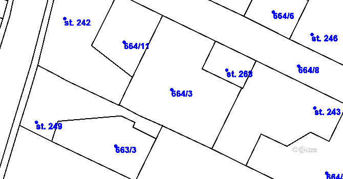 Parcela st. 664/3 v KÚ Loucká, Katastrální mapa