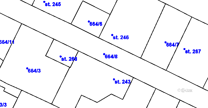 Parcela st. 664/8 v KÚ Loucká, Katastrální mapa