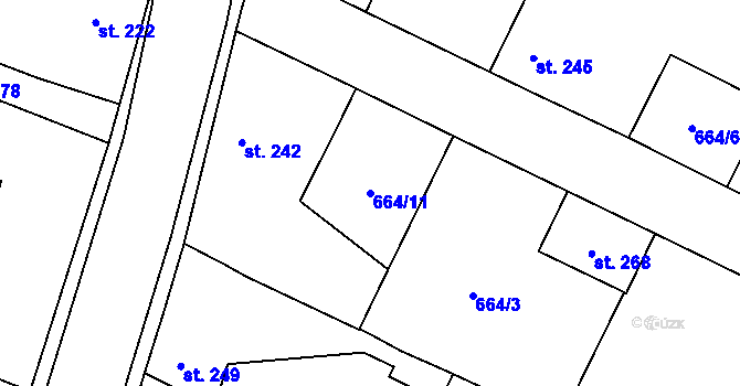 Parcela st. 664/11 v KÚ Loucká, Katastrální mapa