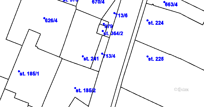 Parcela st. 713/4 v KÚ Loucká, Katastrální mapa