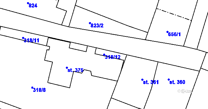 Parcela st. 318/12 v KÚ Loucká, Katastrální mapa