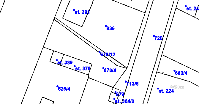 Parcela st. 670/12 v KÚ Loucká, Katastrální mapa