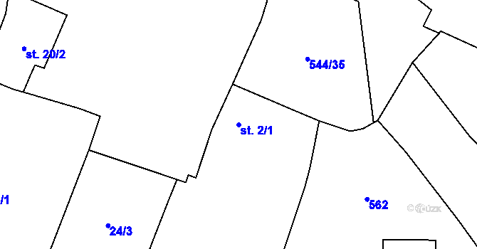 Parcela st. 2/1 v KÚ Miletice u Velvar, Katastrální mapa