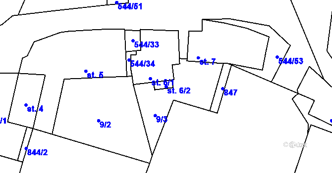 Parcela st. 6/2 v KÚ Miletice u Velvar, Katastrální mapa