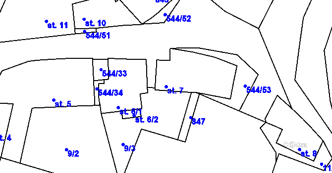 Parcela st. 7 v KÚ Miletice u Velvar, Katastrální mapa
