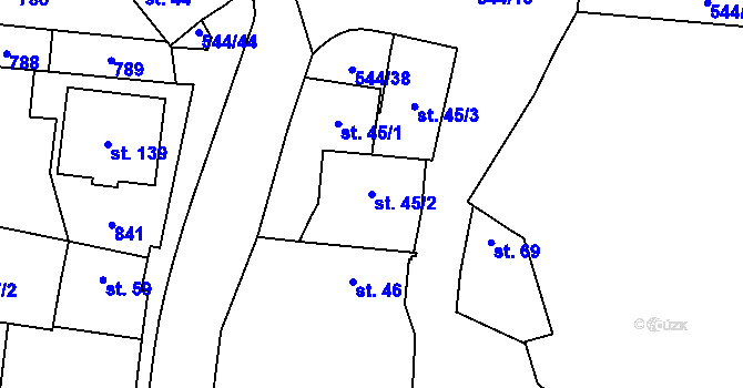 Parcela st. 45/2 v KÚ Miletice u Velvar, Katastrální mapa