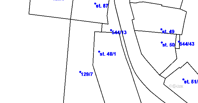 Parcela st. 48/1 v KÚ Miletice u Velvar, Katastrální mapa
