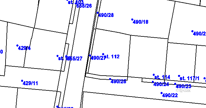 Parcela st. 112 v KÚ Miletice u Velvar, Katastrální mapa