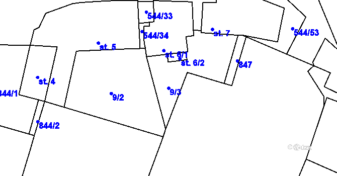 Parcela st. 9/3 v KÚ Miletice u Velvar, Katastrální mapa