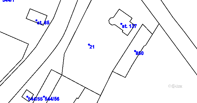 Parcela st. 21 v KÚ Miletice u Velvar, Katastrální mapa