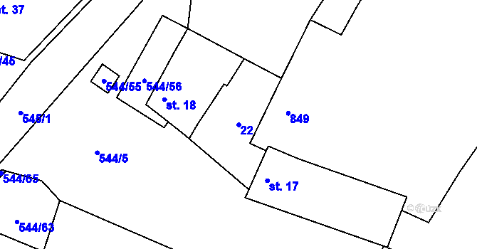 Parcela st. 22 v KÚ Miletice u Velvar, Katastrální mapa