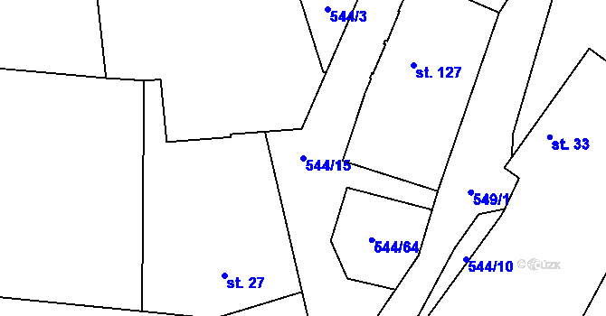 Parcela st. 544/15 v KÚ Miletice u Velvar, Katastrální mapa