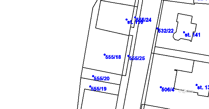 Parcela st. 555/18 v KÚ Miletice u Velvar, Katastrální mapa