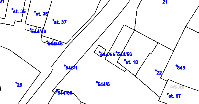 Parcela st. 544/55 v KÚ Miletice u Velvar, Katastrální mapa