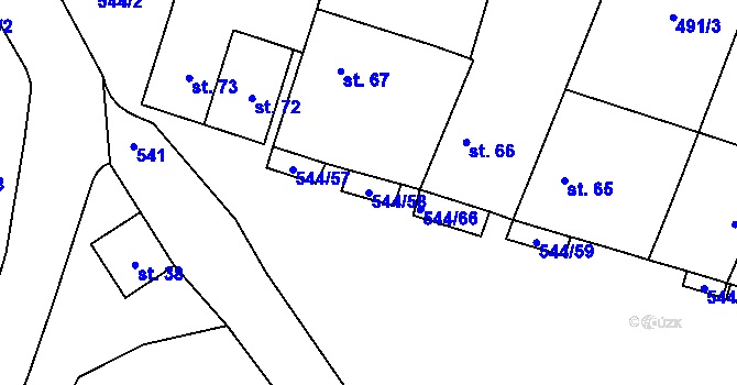 Parcela st. 544/58 v KÚ Miletice u Velvar, Katastrální mapa