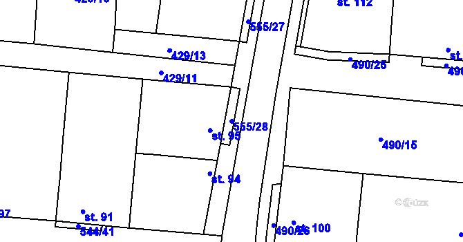 Parcela st. 555/28 v KÚ Miletice u Velvar, Katastrální mapa