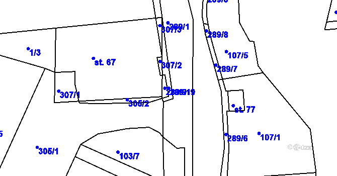 Parcela st. 289/19 v KÚ Černvír, Katastrální mapa