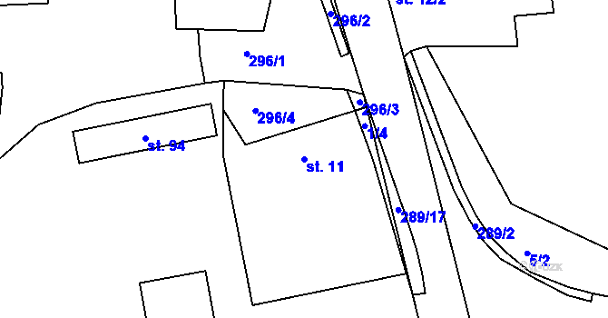 Parcela st. 11 v KÚ Černvír, Katastrální mapa