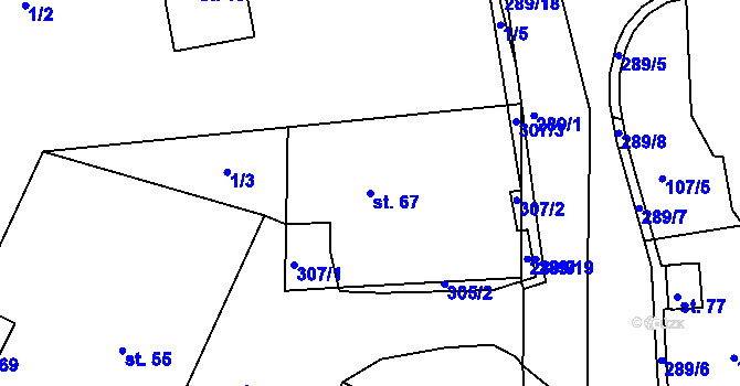 Parcela st. 67 v KÚ Černvír, Katastrální mapa