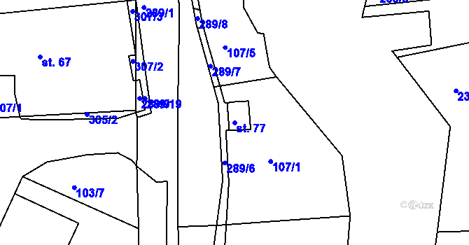 Parcela st. 77 v KÚ Černvír, Katastrální mapa