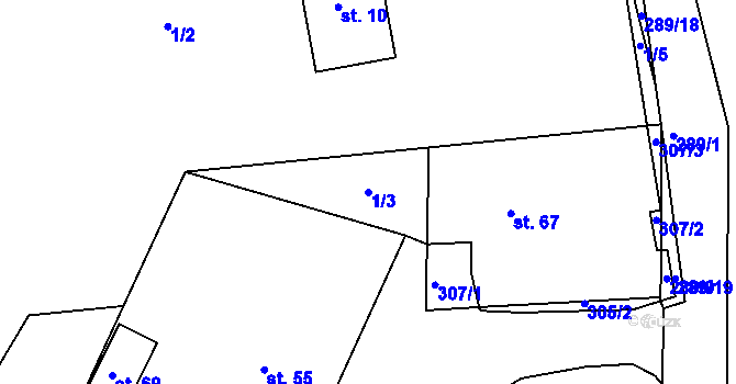 Parcela st. 1/3 v KÚ Černvír, Katastrální mapa