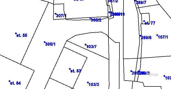 Parcela st. 103/7 v KÚ Černvír, Katastrální mapa