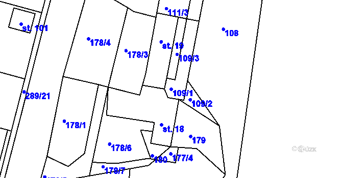 Parcela st. 109/1 v KÚ Černvír, Katastrální mapa