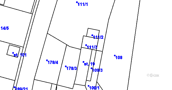 Parcela st. 111/3 v KÚ Černvír, Katastrální mapa