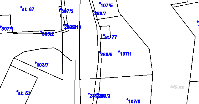 Parcela st. 289/6 v KÚ Černvír, Katastrální mapa