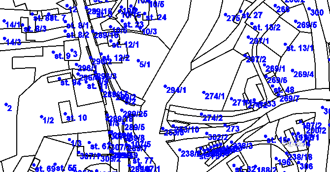 Parcela st. 294/1 v KÚ Černvír, Katastrální mapa