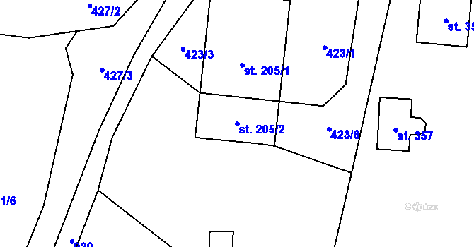 Parcela st. 205/2 v KÚ Černý Důl, Katastrální mapa