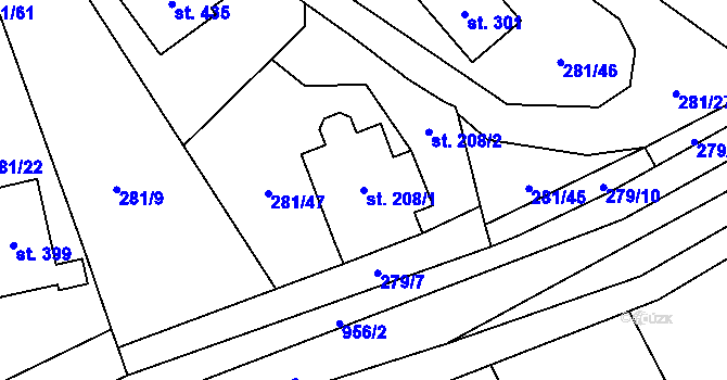 Parcela st. 208/1 v KÚ Černý Důl, Katastrální mapa