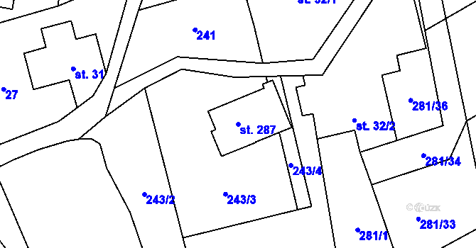 Parcela st. 287 v KÚ Černý Důl, Katastrální mapa