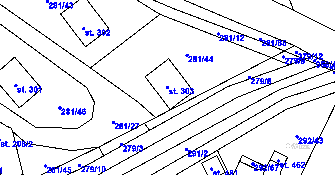 Parcela st. 303 v KÚ Černý Důl, Katastrální mapa