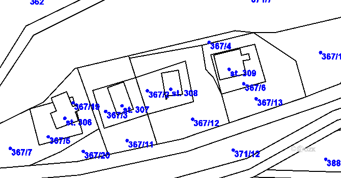 Parcela st. 308 v KÚ Černý Důl, Katastrální mapa
