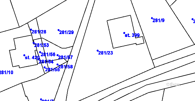 Parcela st. 281/23 v KÚ Černý Důl, Katastrální mapa