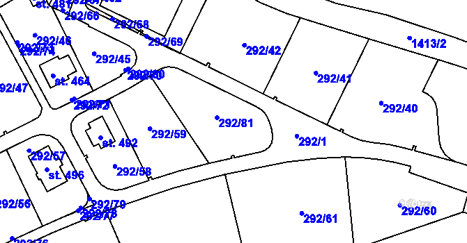 Parcela st. 292/1 v KÚ Černý Důl, Katastrální mapa