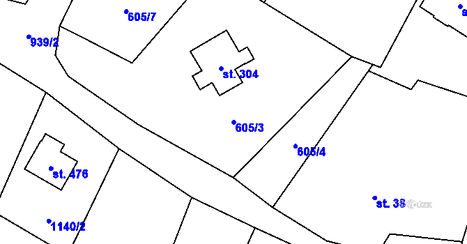 Parcela st. 605/3 v KÚ Černý Důl, Katastrální mapa