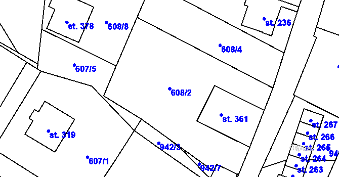 Parcela st. 608/2 v KÚ Černý Důl, Katastrální mapa