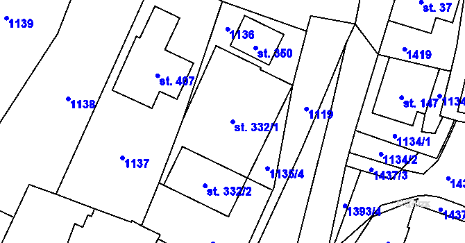 Parcela st. 332/1 v KÚ Černý Důl, Katastrální mapa