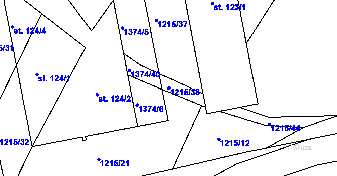 Parcela st. 1215/38 v KÚ Červená Lhota, Katastrální mapa
