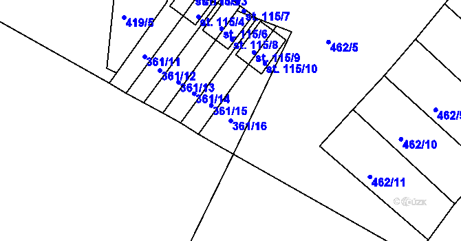 Parcela st. 361/16 v KÚ Červená Třemešná, Katastrální mapa