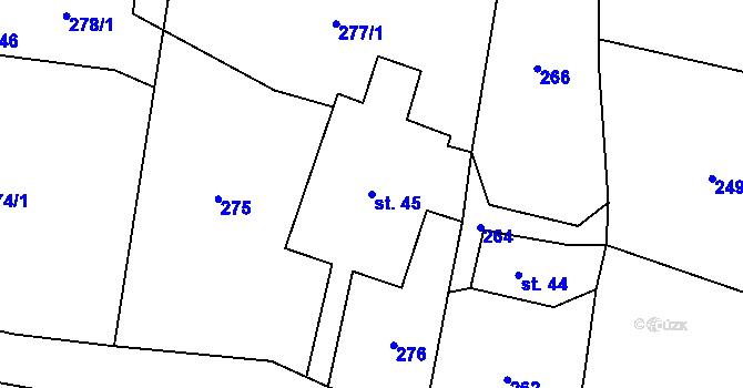 Parcela st. 45 v KÚ Bílá Voda, Katastrální mapa