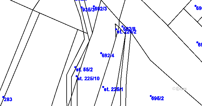 Parcela st. 692/4 v KÚ Bílá Voda, Katastrální mapa
