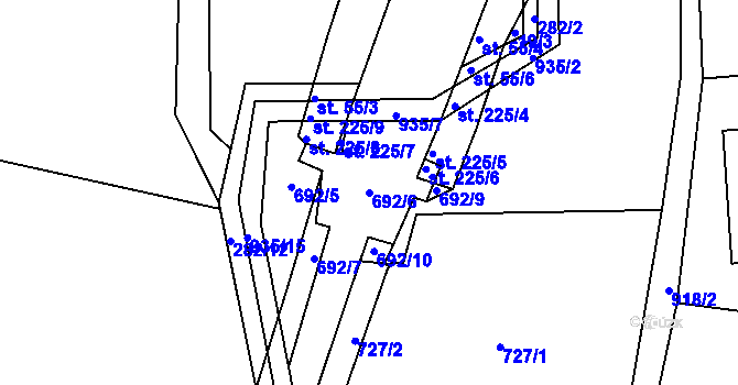 Parcela st. 692/6 v KÚ Bílá Voda, Katastrální mapa