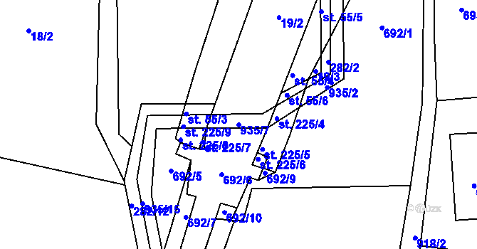 Parcela st. 935/7 v KÚ Bílá Voda, Katastrální mapa