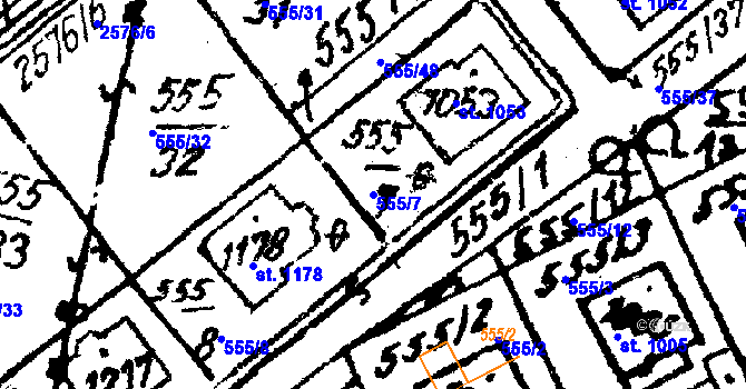 Parcela st. 555/7 v KÚ Červená Voda, Katastrální mapa
